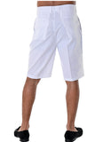 BOHIO MENS CASUAL FLAT FRONT BERMUDA SHORTS 100% LINEN - IN (7) COLORS - MLH40 WHITE BACK 