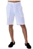 BOHIO MENS CASUAL FLAT FRONT BERMUDA SHORTS 100% LINEN - IN (7) COLORS - MLH40 WHITE 