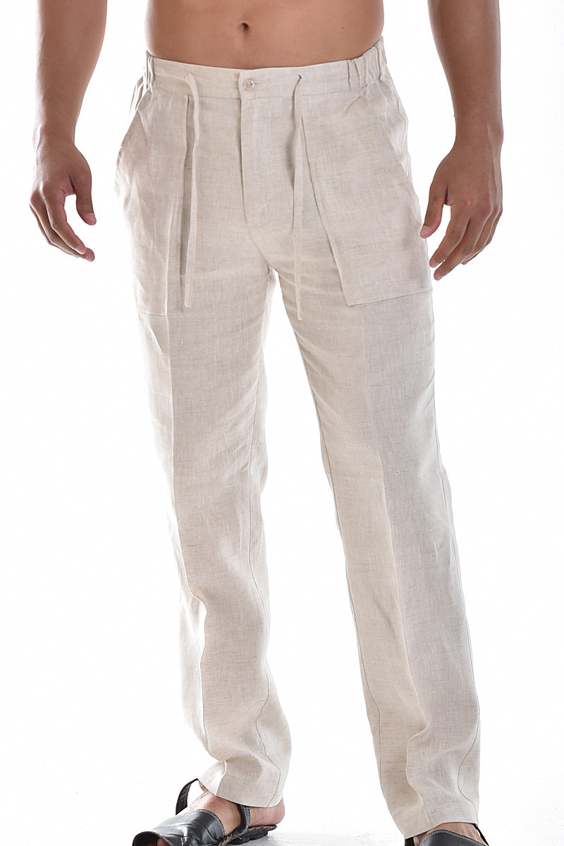 Men's Casual Summer 100% Linen Drawstring Pants with Pockets by BOHIO ...