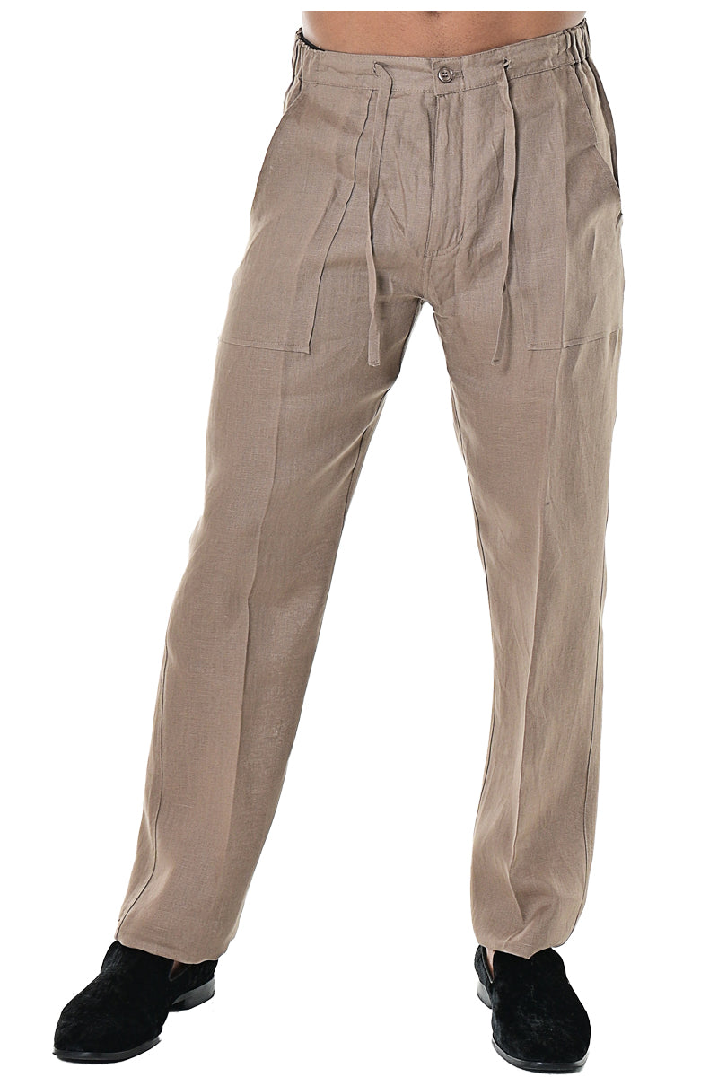 Breathable Natural Linen Pants for Men, Light Pants With Elastic