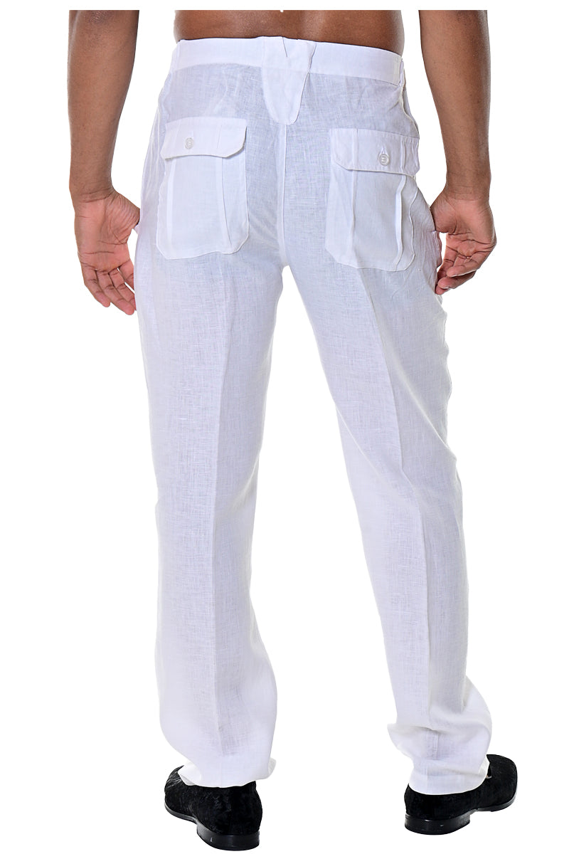 Velero Italian Linen Drawstring Pants in White & Navajo White