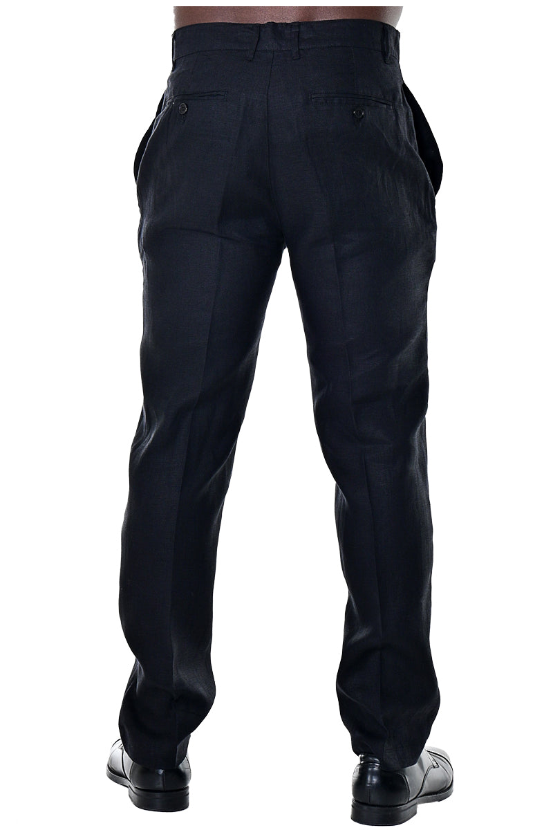 BOHIO MENS CASUAL SUMMER FLAT FRONT PANTS 100% LINEN - IN (6) COLORS - MLP50 black back 