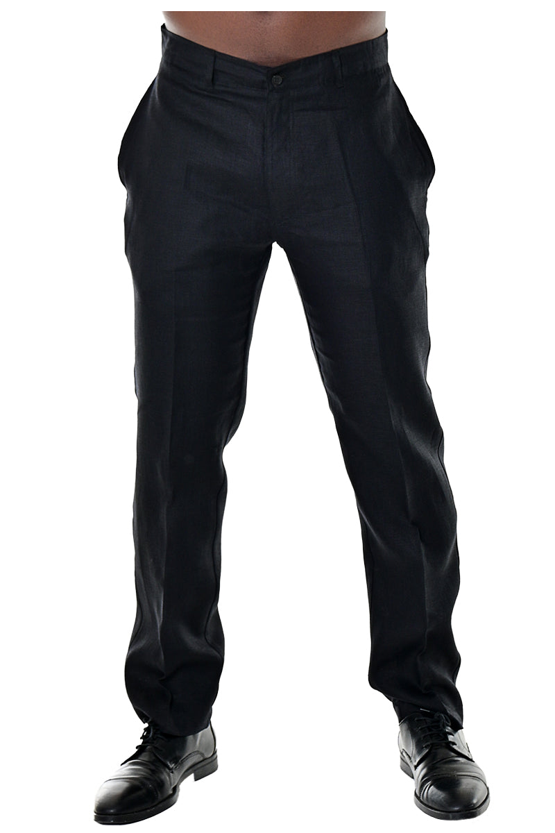BOHIO MENS CASUAL SUMMER FLAT FRONT PANTS 100% LINEN - IN (6) COLORS - MLP50 black 