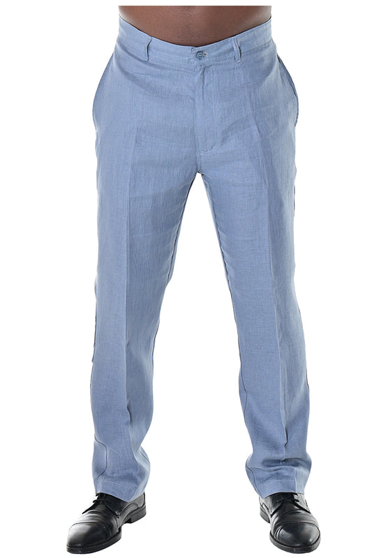 BOHIO MENS CASUAL SUMMER FLAT FRONT PANTS 100% LINEN - IN (6) COLORS - MLP50
