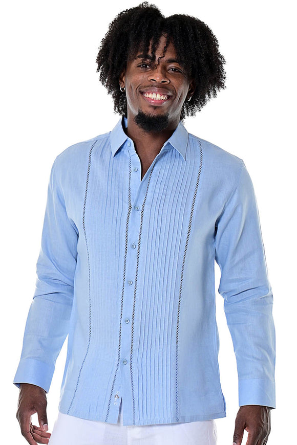 Bohio 100% Linen Mens Fancy Long Sleeves w/Fancy Panels Beach Shirt in (2) Colors-MLS104