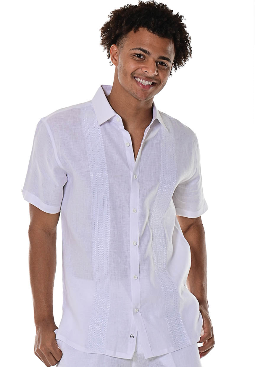 Bohio Men's 100% Linen Short Sleeve Shirt w/Pocket & Contrast Buttons in  (2) Colors-MLS1554