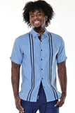 Short Sleeve Guayabera Style Shirt for Men Linen w/Contrast Pleated Panels - Casual Tropical Wear