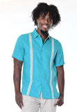 Bohio 100% Linen Mens Short Sleeves Fancy Pin Tucked Ribbon (2) Panel Embroidery Shirt in (2) Colors-MLS1268