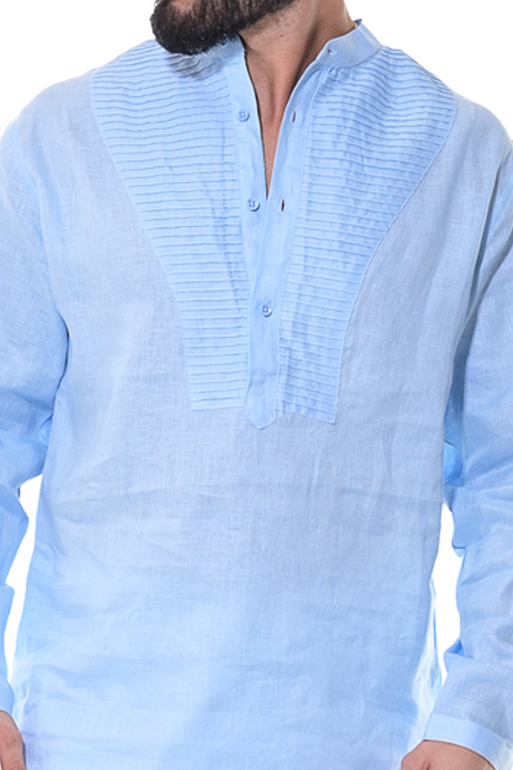 Bohio Men's 100% Linen Henley Long Sleeve Shirt w/Pin Tuck Placket-MLS1279 - Casual Tropical Wear