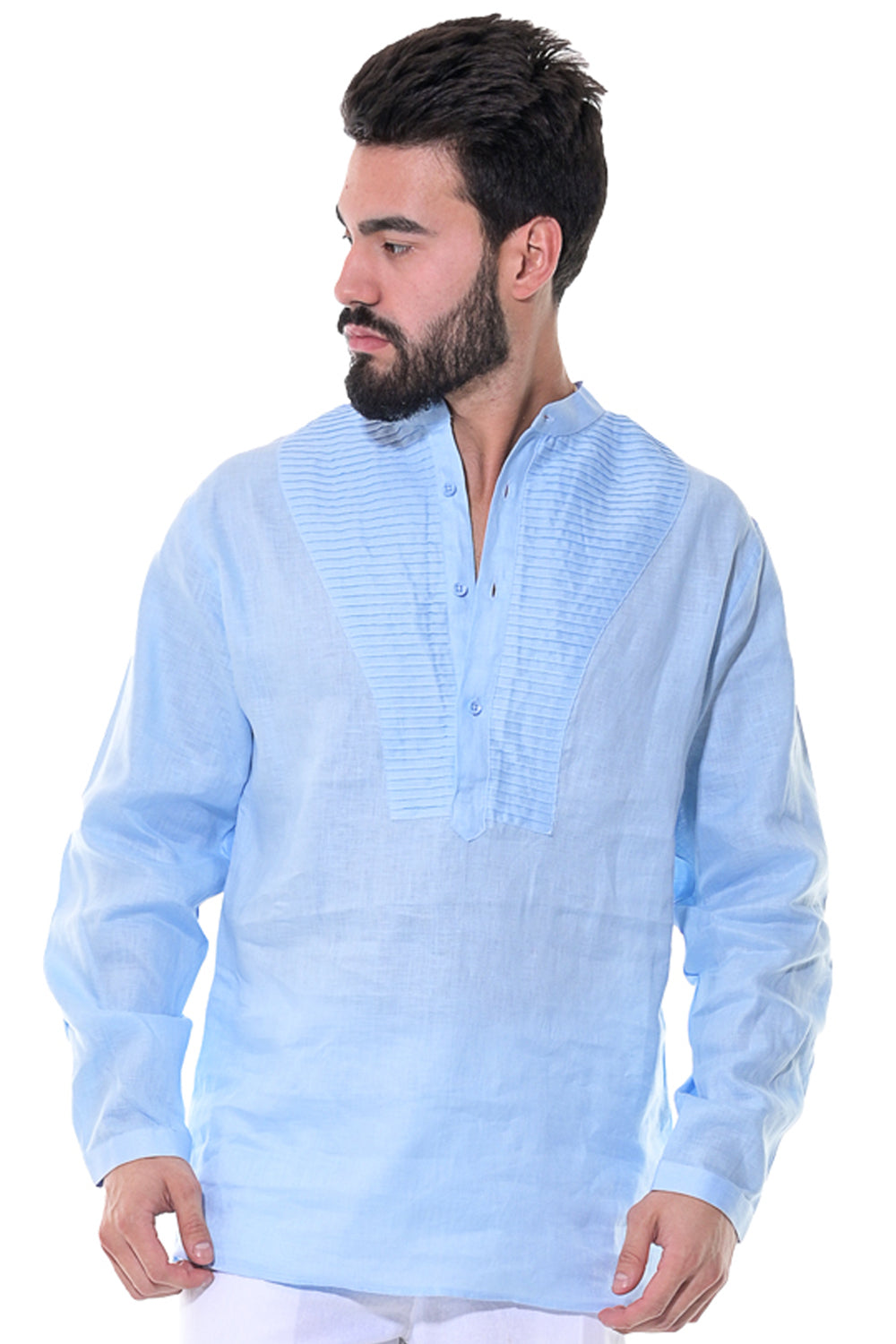 Bohio Men's 100% Linen Henley Long Sleeve Shirt w/Pin Tuck Placket-MLS1279 - Casual Tropical Wear