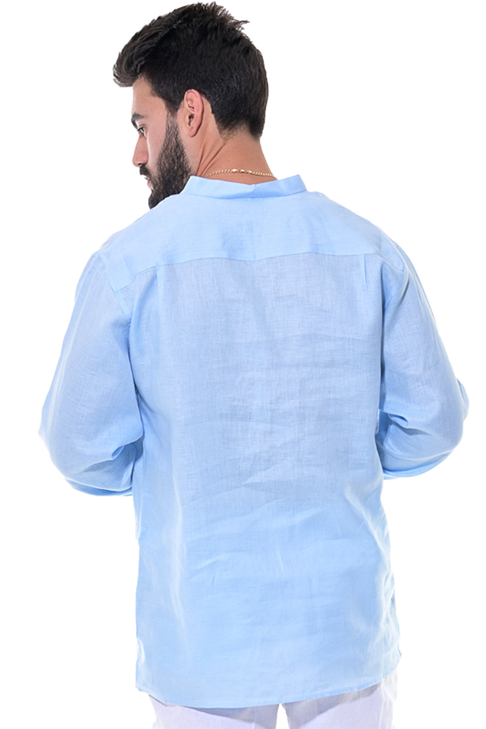 Bohio Men's 100% Linen Henley Long Sleeve Shirt w/Pin Tuck Placket-MLS1279 - Casual Tropical Wear