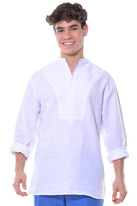 Bohio Men's 100% Linen Henley Long Sleeve Shirt w/Pin Tuck Placket-MLS1279 - Casual Tropical Wear