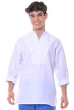Bohio Men's 100% Linen Henley Long Sleeve Shirt w/Pin Tuck Placket-MLS1279