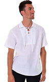 Bohio Men's Lace Up 100% Linen Short Sleeve Fashion Shirt -MLS1282 - Casual Tropical Wear