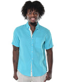 Bohio Men's 100% Linen Short Sleeve Shirt w/Pocket & Contrast Buttons in (2) Colors-MLS1554