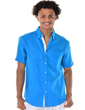 Bohio Men's 100% Linen Short Sleeve Shirt w/Pocket & Contrast Buttons in (2) Colors-MLS1554