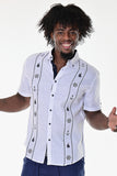 Bohio Men's 100% Linen w/Nautical Embroidered Fancy Panels Short Sleeve Shirt in (2) Colors-MLS1687 - Casual Tropical Wear