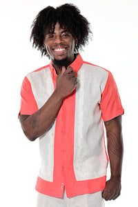 Bohio Men's 100% Linen Bowling Rockabilly Guayabera Style Linen Shirt w/Fancy Shells Details in (2) Colors-MLS1688 - Casual Tropical Wear
