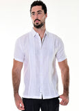 Bohio Men's 100% Linen Guayabera Inspired Embroidered (2) Panel Short Sleeve Shirt in (2) Colors-MLS1690