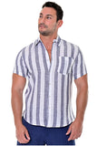 Bohio Men's 100% Linen Striped Short Sleeve Button Down (1) Pocket Shirt -MLS1693