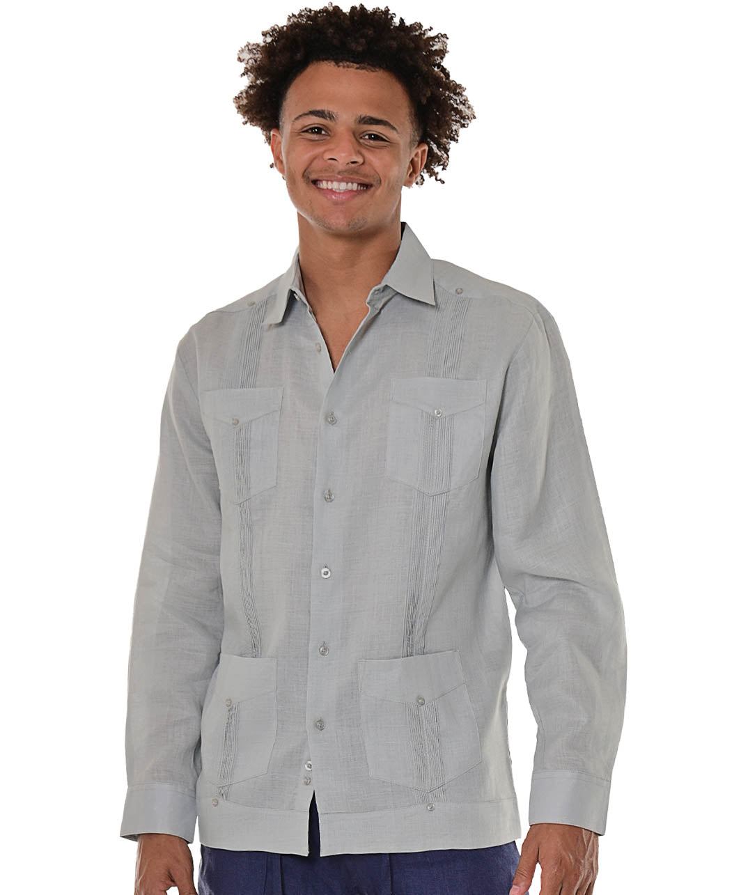Bohio Mens 100% Linen Traditional (4) Pocket Cuban Guayabera Long Sleeves Shirt in (8) Colors - MLS501 - Casual Tropical Wear