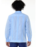 Bohio Guayabera Shirt For Men - Linen Classic Traditional 4-Pocket Chacavana MexicanLT. BLUE BACK - MLS501