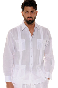 Bohio Guayabera Shirt For Men - Linen Classic Traditional 4-Pocket Chacavana Mexican NAVY FRONT MLS501