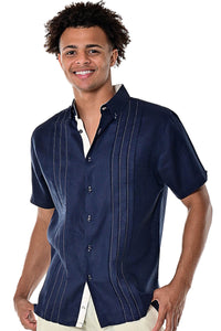 Bohio Men's 100% Linen Guayabera Inspired Short Sleeve Shirt w/Pin Tucked in (2) Colors-MLS71 - Casual Tropical Wear