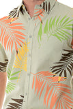 Bohio Mens Linen Tropical Print Casual Short Sleeve (1) Pocket Button Down Shirt - on a model close up MLSP1188