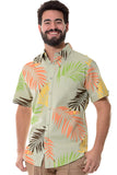 Bohio Mens Linen Tropical Print Casual Short Sleeve (1) Pocket Button Down Shirt - on a model MLSP1188