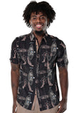 Bohio Mens Linen Nautical Print Shirt - Button Up Casual Shirt Black on a model - MLSP1194