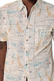Bohio Mens Linen Nautical Print Shirt - Button Up Casual Shirt Ivory on a model close up- MLSP1194