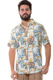 Bohio Mens Linen Tropical Print Casual Short Sleeve (1) Pocket Button Down Shirt - MLSP1198
