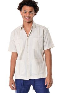 Bohio Men Cuban Guayabera Shirt (4) Pkt Chacavana Casual Button Up - white MTCG1741