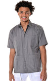 Bohio Men Cuban Guayabera Shirt (4) Pkt Chacavana Casual Button Up - MTCG1741 charcoal