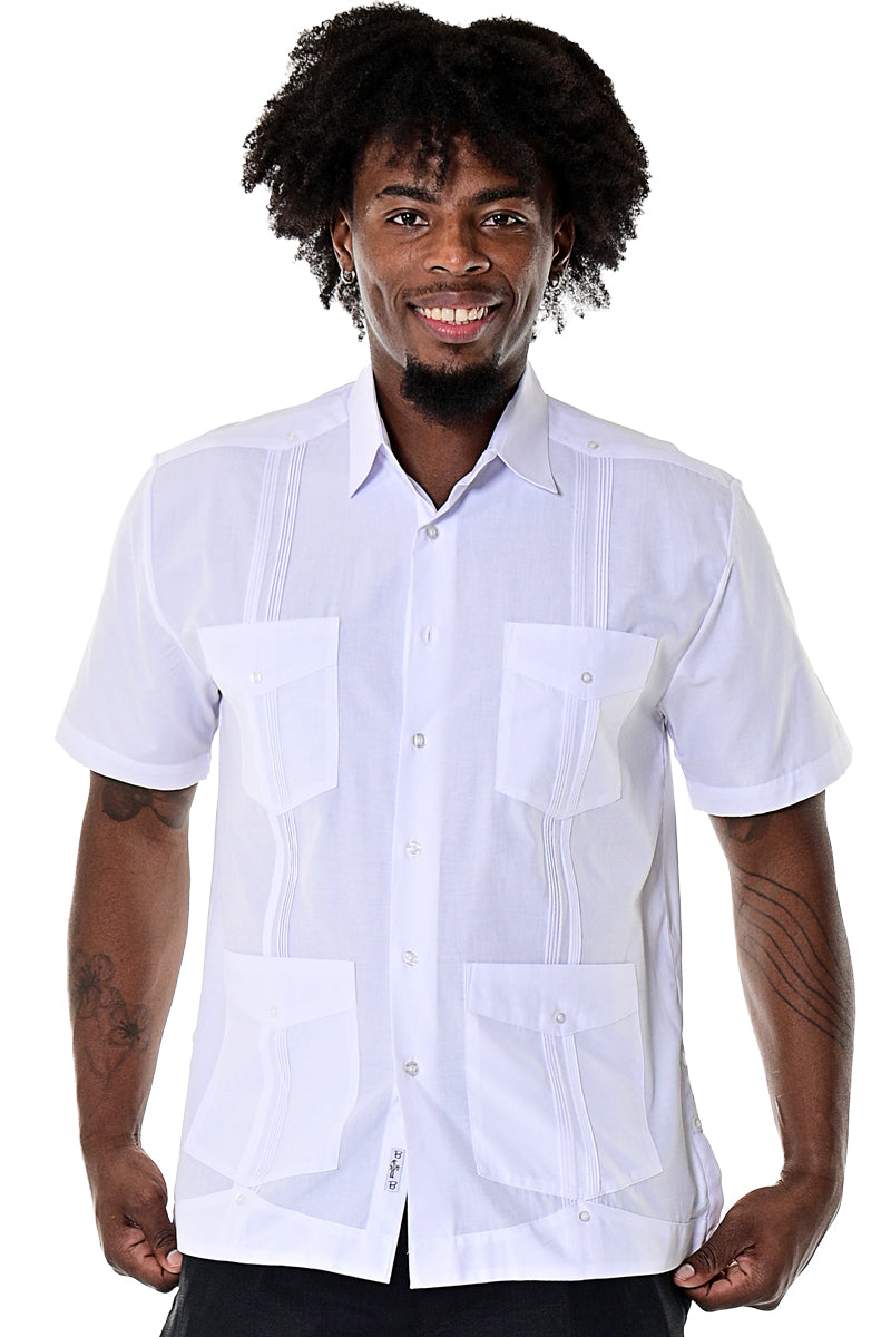 Bohio Men's Guayabera Shirt – Classic Cotton Blend Long Sleeve With 4 Pockets