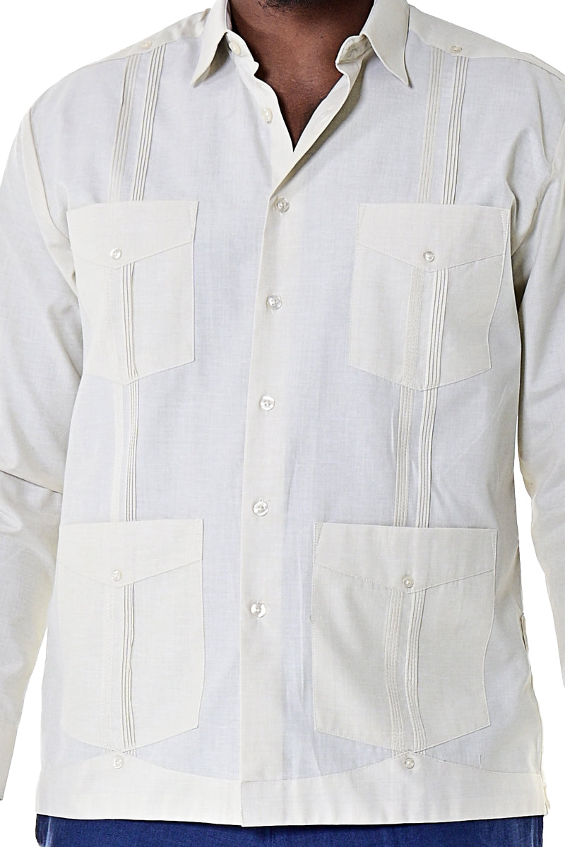 Bohio Mens Cuban Guayabera Shirt Long Sleeves w/Traditional 4 Pocket - MTCG1742 White / M Bohio Mens Cuban Guayabera Shirt Long Sleeves w/Traditional 4 Pocket - MTCG1742 White / M