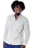 Bohio Mens Cuban Style Guayabera Shirt (4) Pkt Chacavana Long Sleeve Casual Button Up beige