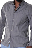 Bohio Mens Cuban Style Guayabera Shirt (4) Pkt Chacavana Long Sleeve Casual Button Up front charcoal