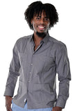 Bohio Mens Cuban Style Guayabera Shirt (4) Pkt Chacavana Long Sleeve Casual Button Up Charcoal 