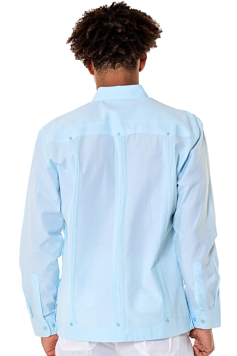 Bohio Mens Cuban Guayabera Shirt Long Sleeves w/Traditional 4 Pocket - Casual Tropical Wear