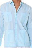 Bohio Mens Cuban Guayabera Shirt Long Sleeves w/Traditional 4 Pocket