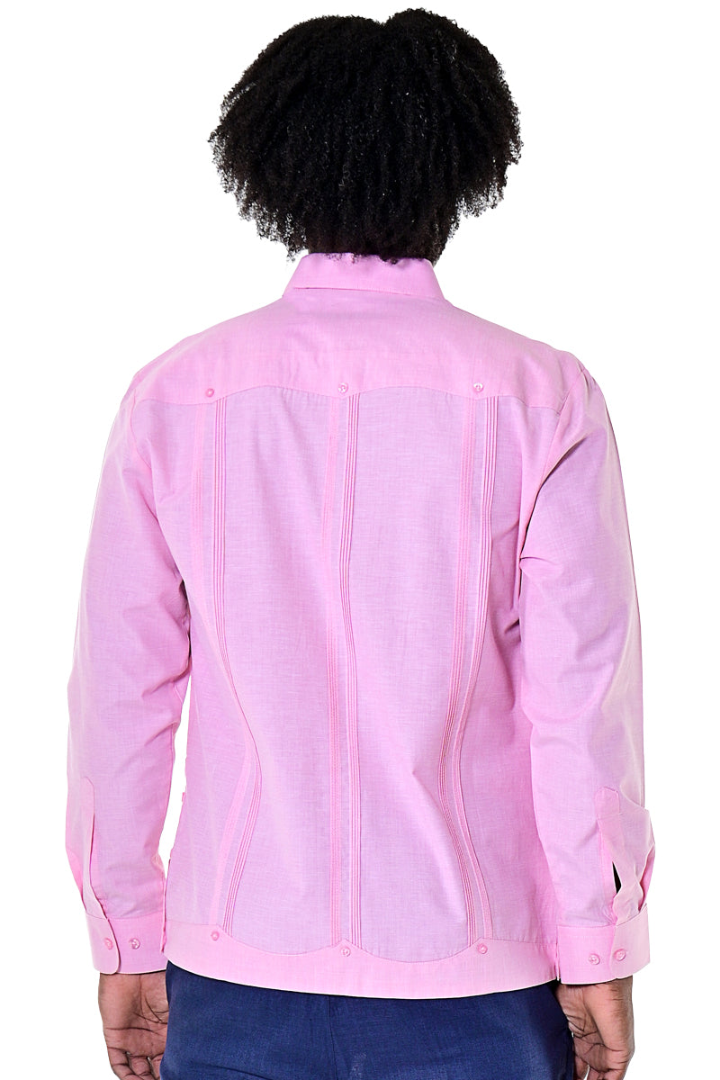 Bohio Mens Cuban Guayabera Shirt Long Sleeves w/Traditional 4 Pocket - Casual Tropical Wear