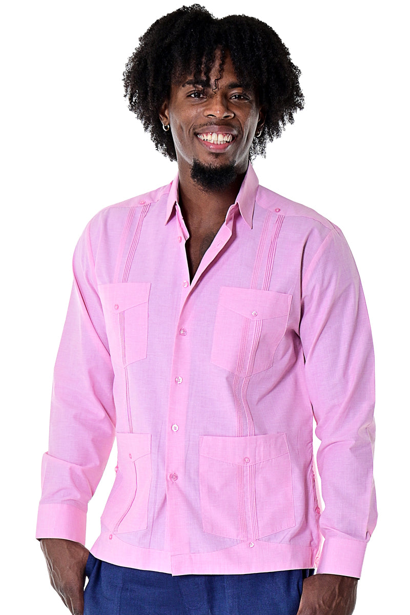 Bohio Mens Cuban Guayabera Shirt Long Sleeves w/Traditional 4 Pocket - Casual Tropical Wear