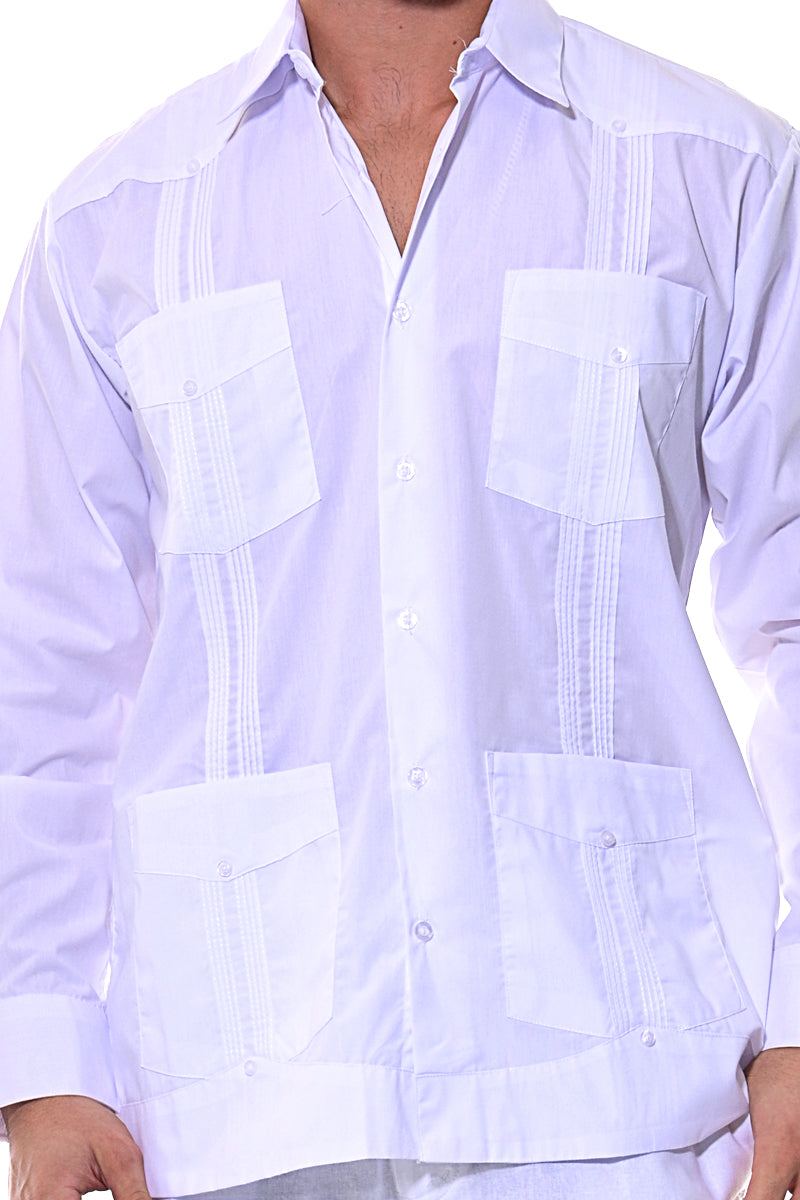 Bohio Mens Cuban Guayabera Shirt Long Sleeves w/Traditional 4 Pocket - Casual Tropical Wear