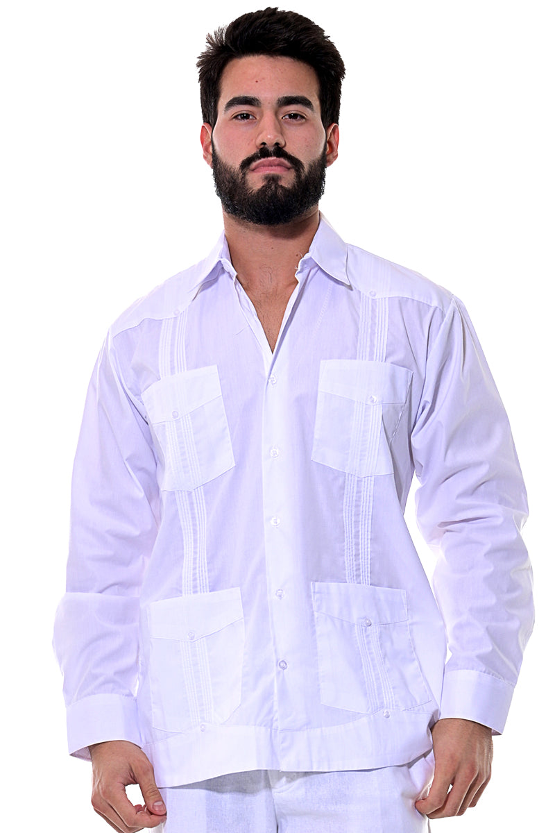 Bohio Mens Cuban Guayabera Shirt Long Sleeves w/Traditional 4 Pocket - Casual Tropical Wear