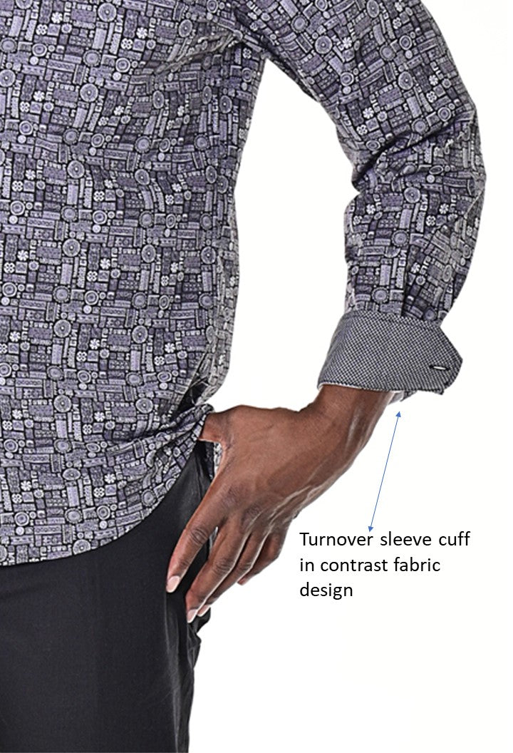 Bohio Mens Casual Print Shirt - Vacay Long Sleeve Button Up Night Life - MXL1660 - Casual Tropical Wear