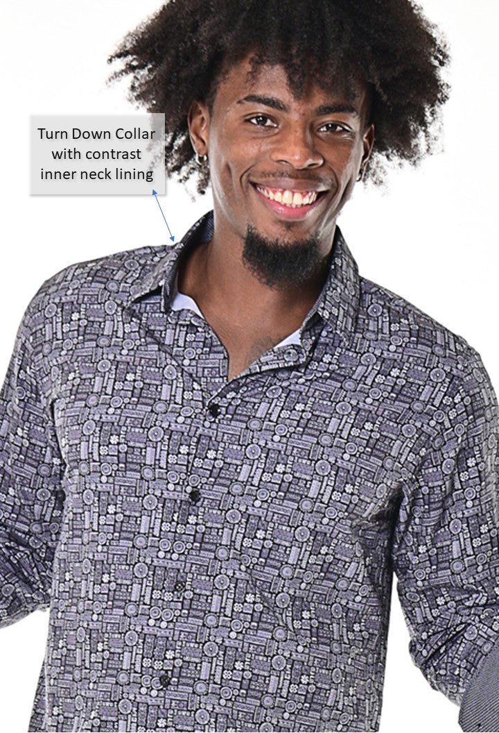 Bohio Mens Casual Print Shirt - Vacay Long Sleeve Button Up Night Life - MXL1660 - Casual Tropical Wear