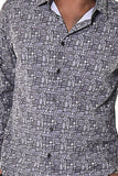 Bohio Mens Casual Print Shirt - Vacay Long Sleeve Button Up Night Life - MXL1660 close up 