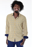 Bohio Mens Casual Print Shirt - Vacay Long Sleeve Button Up Night Life - MXL1669 Yellow